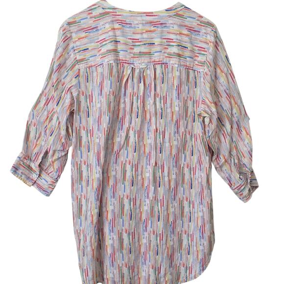 Womens Sz 1X Multicolor V-Neck Pleated 3/4 Sleeve Fairy Beach Vacation Tunic Top - Picture 2 of 11